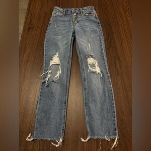 Wild Fable High Rise Straight Ankle Jeans Women's Distressed 5 Button Size 00